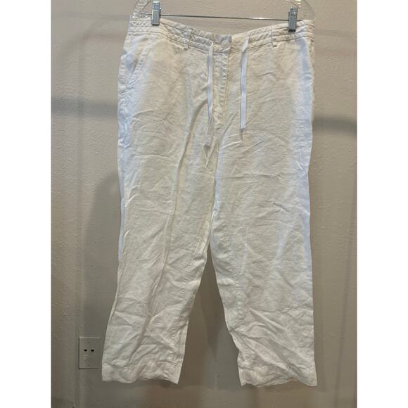 L.L. Bean Linen Pants Womens Size 14 Classic Fit White Coastal - Picture 1 of 5